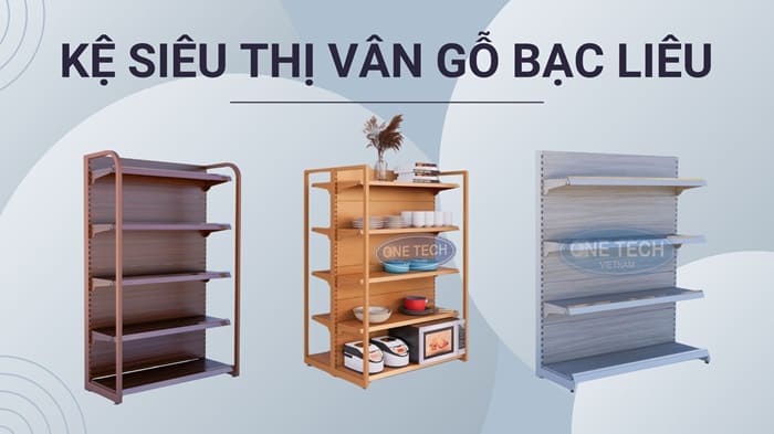 Kệ siêu thị vân gỗ có cấu tạo từ các chi tiết độc lập